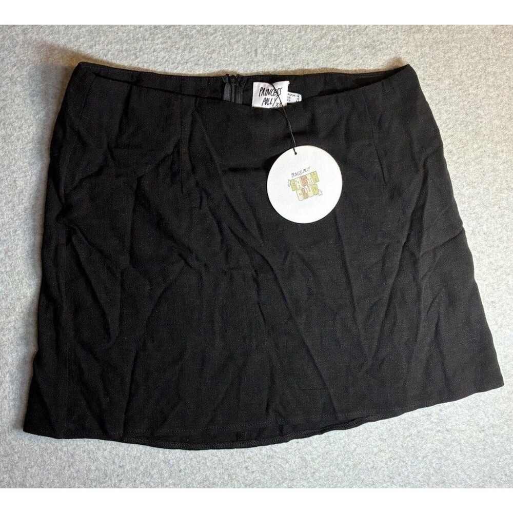Princess Polly New Mini Skirt Sz 10 Black Whimsigoth Twirl Linen Blend Summer